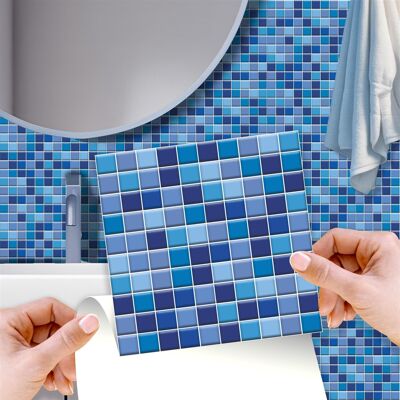 Classic Blue Mini Mosaic Wall Tile Sticker Set - 15cm (6inch) - 24pcs one pack