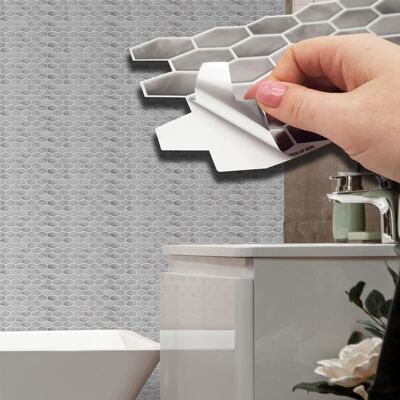Shimmering Grey Honeycomb Hexa Wall Self Adhesive Tile Sticker 11.2 x 5.5 inches / 28.5 x 14 cm - 24 pcs