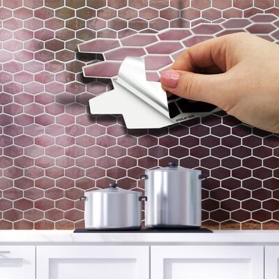 Shimmering Rose Honeycomb Hexa Wall Self Adhesive Tile Sticker 11.2 x 5.5 inches / 28.5 x 14 cm