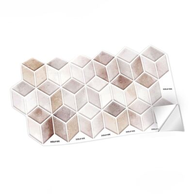 Cream Stone Hexacube Wall Self Adhesive Tile Sticker 11.2 x 5.5 inches / 28.5 x 14 cm