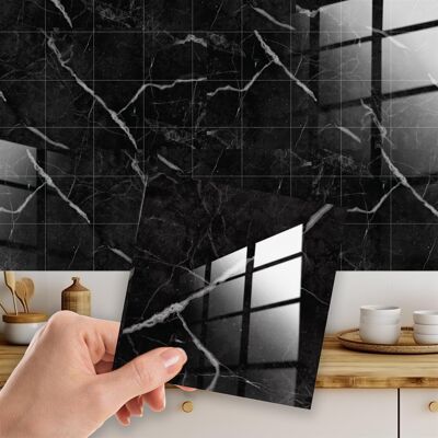 Coal Black Marble Stone Tile Sticker 6 x 6 inches / 15.24 x 15.24cm - 12pcs in a pack