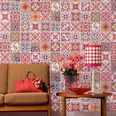 Moroccan Rose Red Mosaic Self Adhesive Tile Sticker - 20 x 20 cm (7.9 x 7.9 in) - 12 pcs