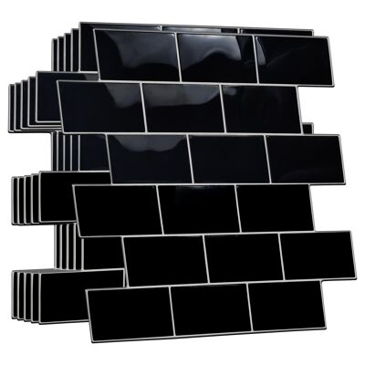 Black Metro Subway Glossy 3D Tile Sticker 30.5 x 15.4cm (12 x 6 in) - 20pcs in a pack