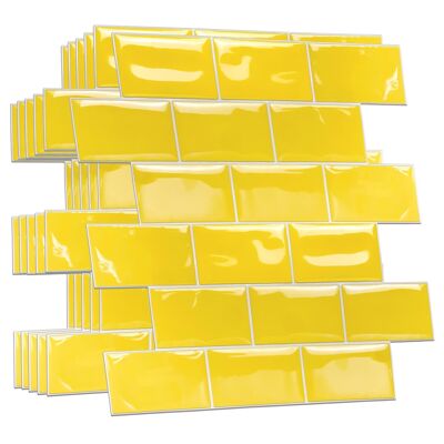 Pure Yellow Glossy Subway Metro Classic Brick 3D Tile Sticker 30.5 x 15.4cm (12 x 6 in) - 20pcs in a pack