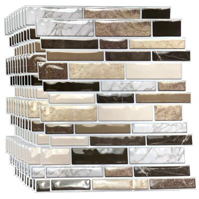 Brown Stone Glossy Mosaic 3D Tile Sticker 30.5 x 30.5cm (12 x 12 in) - 10pcs in a pack