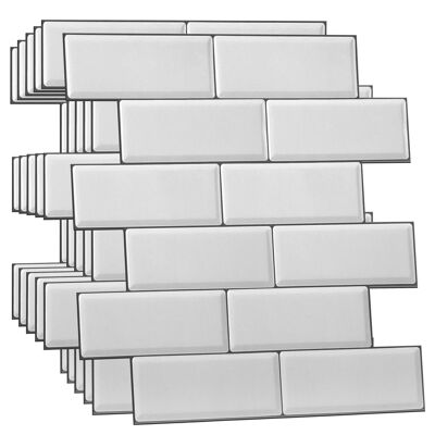 White Metro Glossy 3D Sticker Tile 30.5 x 15.4cm (12 x 6 in) - 12pcs in a pack