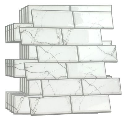 White Marble Eclectic Glossy 3D Sticker Tile 30.5 x 15.4cm (12 x 6 in) - 12pcs in a pack