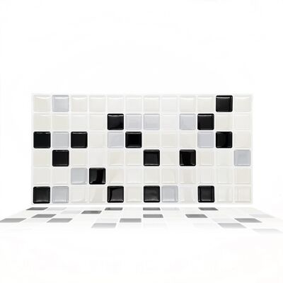 Classic Black and White Mosaic Glossy 3D Sticker Tile 30.5 x 15.4cm (12 x 6 in) - 12pcs in a pack