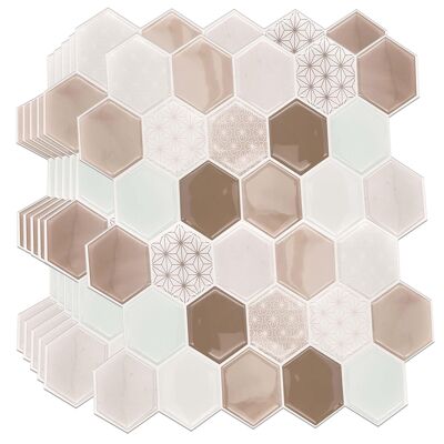 Honey Hexa Brown Glossy 3D Tile Stickers 30 x 15cm (11.8in x 6 in) - 24pcs in a pack