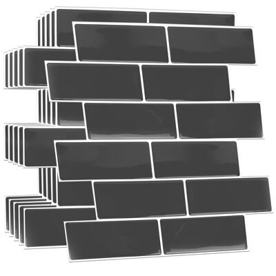 Elegant Dark Grey Glossy 3D Sticker Tile 30.5 x 15.4cm (12 x 6 in) - 12 pcs in a pack