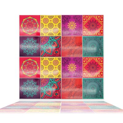 Colourful Mandala Spanish Glossy 3D Sticker Tile 15.4 cm (6 in) - 16pcs in a pack