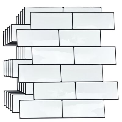 London Minimalist Brilliant White Glossy 3D Tile Stickers 30 x 15cm (11.8in x 6 in) - 24pcs in a pack