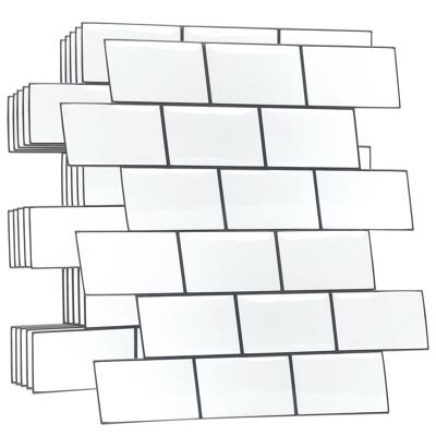 Pure White Grey Grout Subway Metro Classic Brick Glossy 3D Tile Sticker 30.5 x 15.4cm (12 x 6 in) - 20pcs in a pack