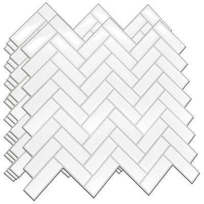 White Herringbone Glossy 3D Sticker Tile 28 x 20cm (11 x 8 in) - 8pcs in a pack