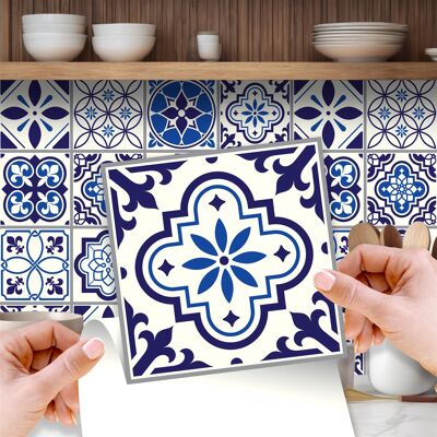 Walplus Spanish & Moroccan Blue Tiles Mix Wall Stickers - 15 cm x 15 cm - 24 pcs