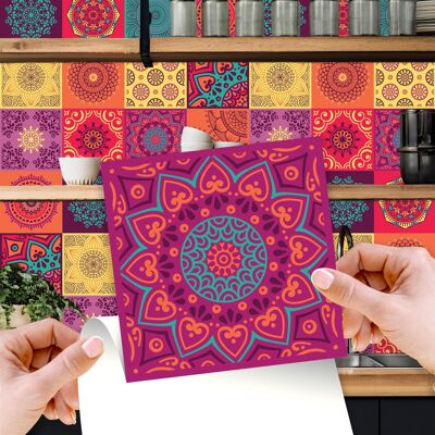 Walplus Colourful Mandala Tiles Wall Stickers - 15 cm x 15 cm - 24 pcs