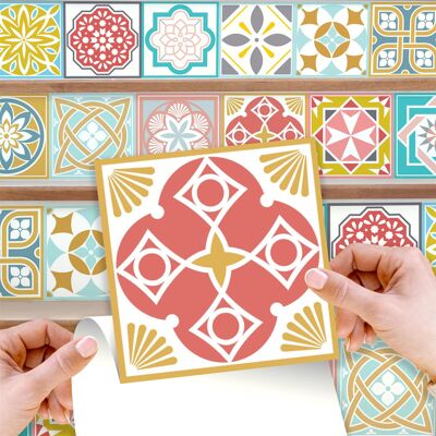 Walplus Malia Colourful Tiles Mix Wall Stickers - 15 cm x 15 cm - 24 pcs
