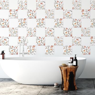 Walplus Ode To The Robin Redbreast Tiles Mix Wall Stickers - 15 cm x 15 cm - 24 pcs