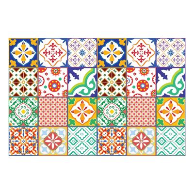 Walplus Classic Mediterranean Colourful Mixed Tiles Wall Stickers Set 1 - 15 x 15 cm (6 x 6 inches) - 24 pcs