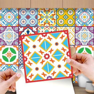 Walplus Classic Mediterranean Colourful Mixed Tiles Wall Stickers Set 2 - 15 x 15 cm (6 x 6 inches) - 24 pcs