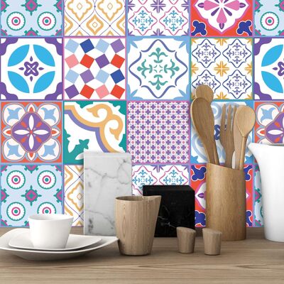 Walplus Classic Moroccan Colourful Mixed Tiles Wall Stickers Set 1 - 15 x 15 cm (6 x 6 inches) - 24 pcs