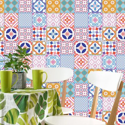 Walplus Classic Moroccan Colourful Mixed Tiles Wall Stickers Set 2 - 15 x 15 cm (6 x 6 inches) - 24 pcs