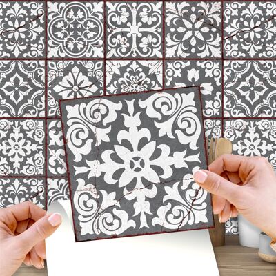 Walplus Vintage Cracked Design Medieval Tiles Wall Stickers - 15 cm x 15 cm - 24 pcs