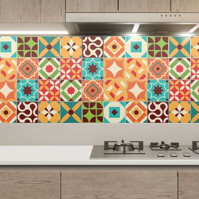 Walplus Ziggy Colourful Retro Wall Tile Sticker Set - 15 cm x 15 cm - 24 pcs