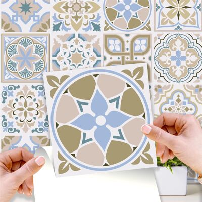 Walplus Light Sapphire and Parchment colour Traditional Spanish Tiles Wall Stickers - 15 cm x 15 cm - 24 pcs