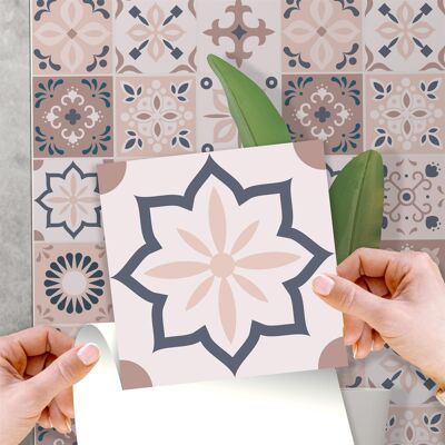 Walplus Menara Pink and Grey Cement Moroccan Wall Tile Sticker Set - 15 cm x 15 cm - 24 pcs