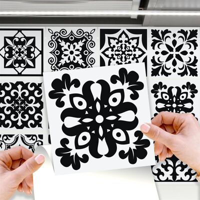 Walplus Calli Black and White Mediterranean Wall Tile Sticker Set - 15 cm x 15 cm - 24 pcs