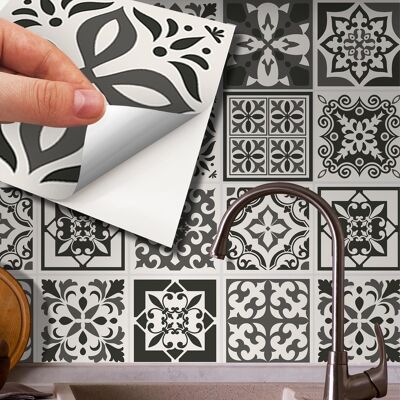 Walplus Ethor Dark Grey Mediterranean Wall Tile Sticker Set - 15 x 15 cm (6 x 6 in) - 24 pcs