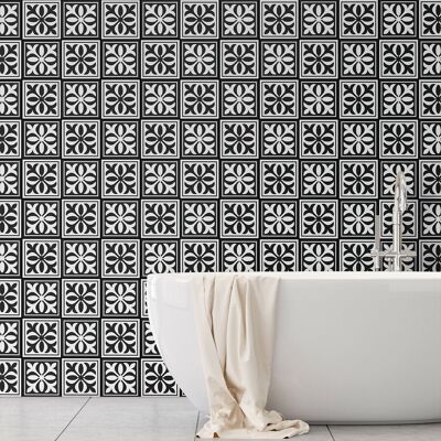 Emma Monocromatic Black Victorian Wall Tile Sticker Set - 15 x 15 cm (6 x 6 in) - 24 pcs