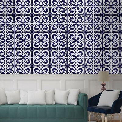 Betsy Monocromatic Dark Blue Victorian Wall Tile Sticker Set - 15 x 15 cm (6 x 6 in) - 24 pcs