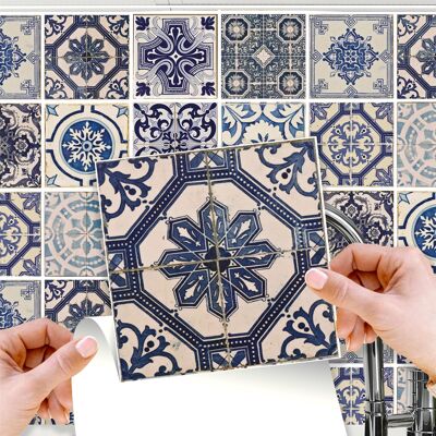 Walplus Malaga Spanish Blue Wall Tile Sticker Set - 15 x 15 cm (6 x 6 in) - 24 pcs