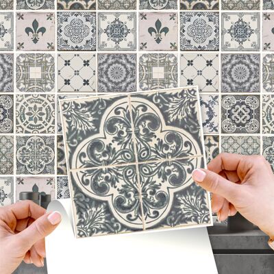 Walplus Vintage Blue Wall Tile Sticker Set - 15 x 15 cm (6 x 6 in) - 24 pcs