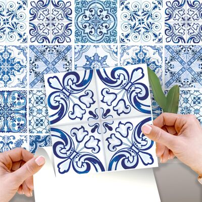 Walplus Blue Turkish Mediterranean Wall Tiles Sticker Set - 15 x 15 cm (6 x 6 in) - 24 pcs