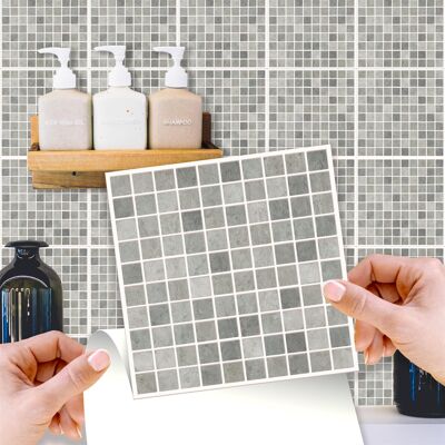 Walplus Natural Grey Limestone Mosaic Wall Tile Sticker Set - 15 x 15 cm (6 x 6 in) - 24 pcs