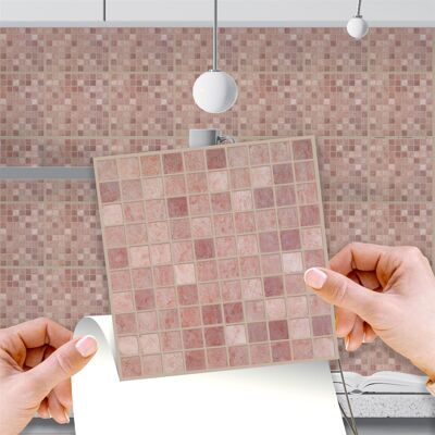 Walplus Vintage Pink Marble Mosaic Wall Tile Sticker Set - 15 x 15 cm (6 x 6 in) - 24 pcs