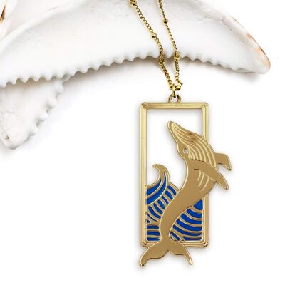 Gold whale necklace, gilded with fine gold and enameled