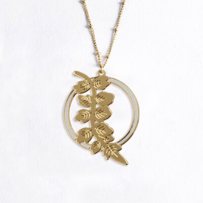 Fern necklace, gilded with fine gold and enameled