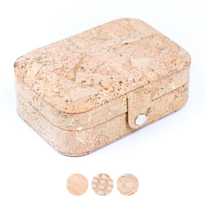 Caja rectangular de almacenamiento de joyas de corcho natural/dorado/estampado L-1014