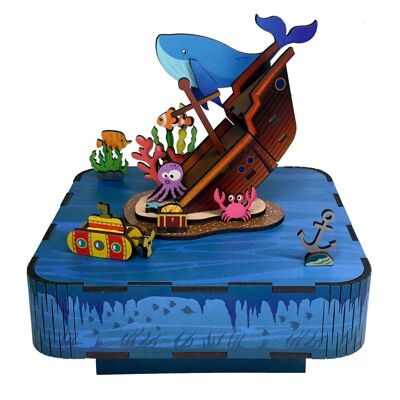 Caja de música DIY 3D Puzzle de madera Undersea Mystery Tone-Cheer, TQ055 14x14x14.6cm