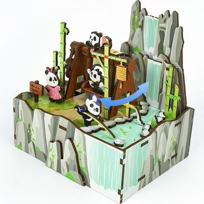 Spieluhr DIY 3D-Holzpuzzle, Pandas Zuhause, Tone-Cheer, TQ057, 13×10,3×13,8 cm