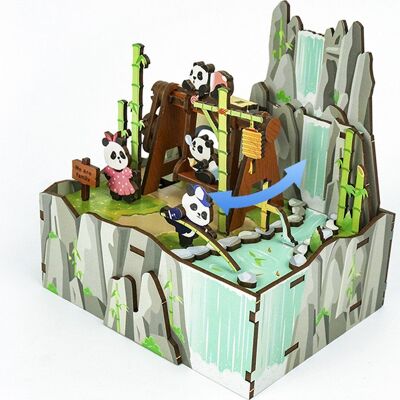 Muziekdoosje DIY 3D Houten Puzzel, Panda’s Home, Tone-Cheer, TQ057, 13×10,3×13,8cm