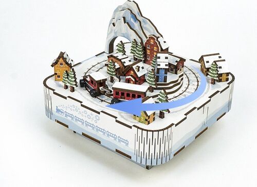 Muziekdoosje DIY 3D Houten Puzzel, Snow Train, Tone-Cheer, TQ058, 14x14x12,2cm