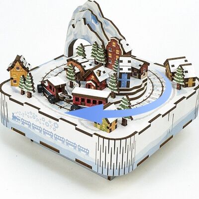 Muziekdoosje DIY 3D Houten Puzzel, Snow Train, Tone-Cheer, TQ058, 14x14x12,2cm