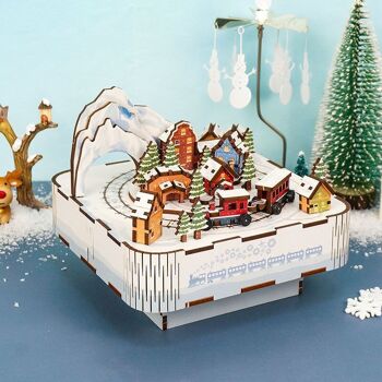 Boîte à musique DIY Puzzle 3D en Bois, Train des Neiges, Tone-Cheer, TQ058, 14x14x12.2cm 4