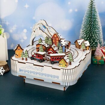 Boîte à musique DIY Puzzle 3D en Bois, Train des Neiges, Tone-Cheer, TQ058, 14x14x12.2cm 5