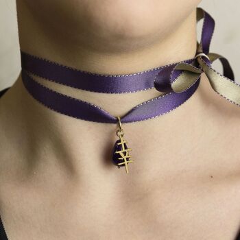 Collier/Bracelet en tissu Kanji porte-bonheur violet 2